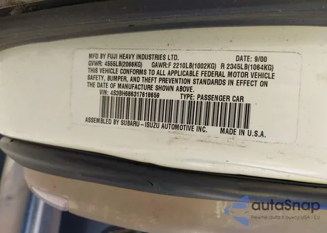 2001 Subaru Outback Limited z USA, uszkodzony, nr VIN 4S3BH686317618659